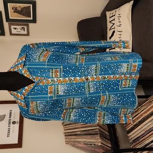 Vintage 1970s Blue Geometric Blouse